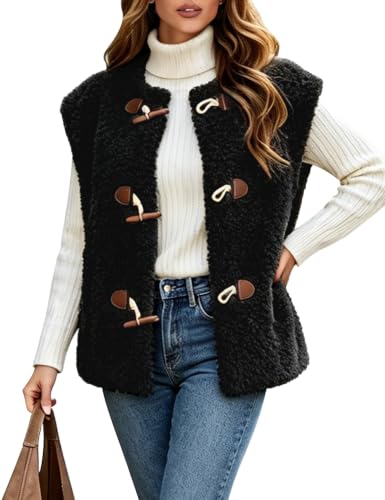 Nitzana Women's Fuzzy Fleece Vest Sleeveless Sherpa Jacket Warm Outerwear at Amazon