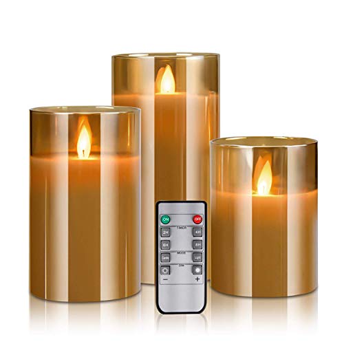 YINUO LIGHT Flameless Candles, Real Wax Glass Shell Flickering Moving