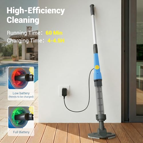 Hushlight Hot Tub Vacuum - Cordless Pool Vacuum for Above Ground Pool Rechargeable Stick for Fast Sand & Debris Removal in All Pool Types, Spas & Hot Tubs (Blue)