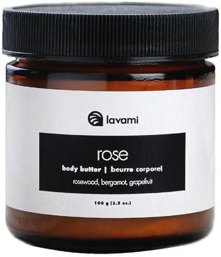 Lavami Rose Body Butter with Cupuacu Butter, Mango Butter, Macadamia Nut Oil, Jojoba Oil, Vitamin E and Essential Oils, Natural, Vegan, Gluten Free and Non-GMO, Made in Canada, 3.38 oz