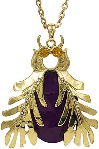 Egyptian Style Scarab Beetle Bug Whimsical Long Multi Color Unique Gold Tone Theme Pendant Necklace