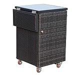 Outsunny 35" Rolling Rattan Wicker Outdoor Kitchen Trolley Cart - Deep Coffee