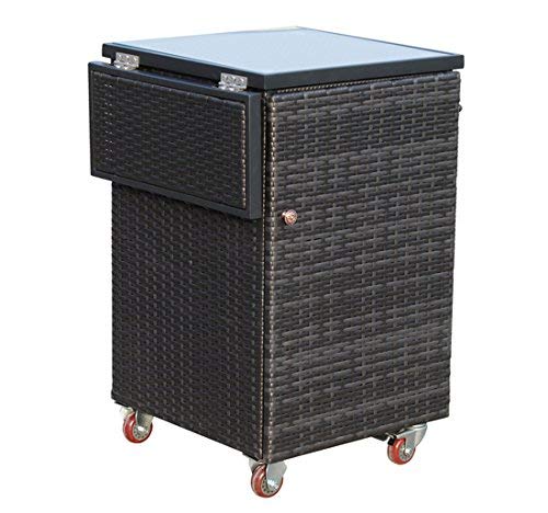 Outsunny 35" Rolling Rattan Wicker Outdoor Kitchen Trolley Cart - Deep Coffee