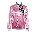ZIFUNMUR Ladies 50S Grease T Bird Danny Pink Satin Jacket Halloween Cosplay Costume with Neck Scarf (Women, 2X-Large)