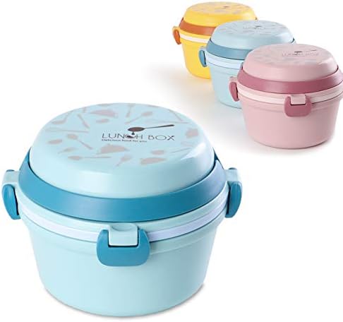 Unichart Kids Lunch Box Bento Box Stainless Steel Food Container Storage Boxes With Spoon For Kids Children Adults Office School Camping,2 tiers (blue S)