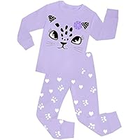 Dearbee Cat Little Girls 2 Piece Pajama 100% Cotton(Size 2-7 Years) (7 Toddler(Years), Purple)