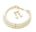 Fashion 21 3 Rows Elegant Simulated Pearl Choker Necklace, Pierced Earring 2 Set (Cream)