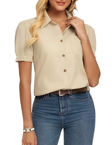 GRACE KARIN Women's V Neck Puff Sleeve Blouse