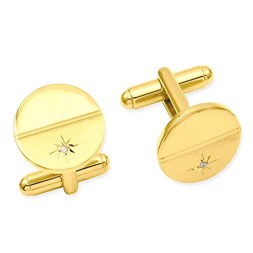 Kelly Waters Gold Plated .01 Ct. Diamond Round Cuff Links Mens Cufflinks Link Man Water Fashion Jewelry for Dad Mens Gifts for Him