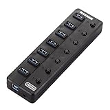 Masioneâ€ž High Speed USB 3.0 Hub 7-Port with Single Power Switches Led Indicatorsl, Detachable 3M USB Data Cable with 5V/1A AC Adapter