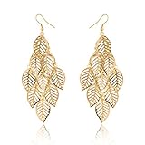 HITTIME One Pair Unique Bohemia Nine Leaves Long Fashion Dangle Earrings For Girls Gold