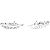 Silver Feather Stud Earrings leaves Studs Earrings for Women