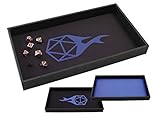 Forged Dice Co. Dice Tray Two Color Reversible and Removable Rolling Dice Mat for RPG and Other Games (Black Tray w/Blue/Black D20 Icon Mat)