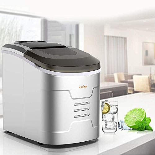Colzer Portable Electronic Ice Maker Machine, Countertop Ice Maker,Make 9 Ice Cubes within 6-13 Minutes,33lbs Ice in 24 hours,Water Tank and Ice Scoop, Home,Kitchen,Bar,KTV (silver)