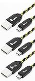 Fenix - 6 Feet - (3 pk) Nylon Braided Black Micro USB [V9] Universal Data Cable - Lightning Fast Charging & Transfer for Samsung, HTC, LG, Nexus, Motorola, Sony, Android Smartphone & Tablet