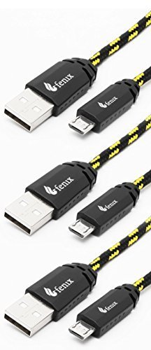 Fenix - 6 Feet - (3 pk) Nylon Braided Black Micro USB [V9] Universal Data Cable - Lightning Fast Charging & Transfer for Samsung, HTC, LG, Nexus, Motorola, Sony, Android Smartphone & Tablet