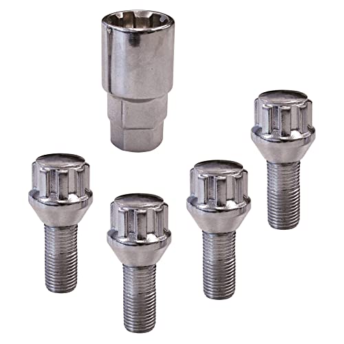 Carpoint Safe for your car 05.205.03 Anti-theft wheel lock type C, Set of 4 with 1 adapter, safety for rims and wheels, Ball M12 x 1, 5x 26mm, Gray
