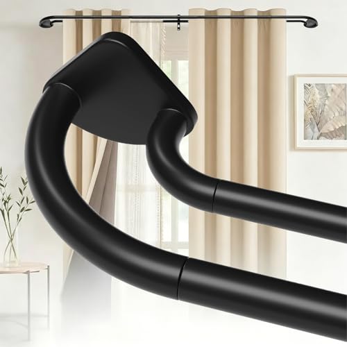 Barra Doble telescópica para Cortinas, Cortinero dobles para ventana, Barras de cortina Ajustable doble, Cortinero Dobles Negro para Salón, Dormitorio y Balcón (Nergo, 28-48‘’（0.7-1.2M）)