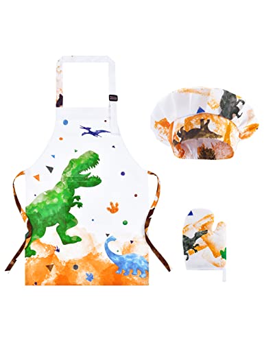WERNNSAI Kids Apron Set for Girls Boys - Art Cooking Apron with Hat Oven Mittens