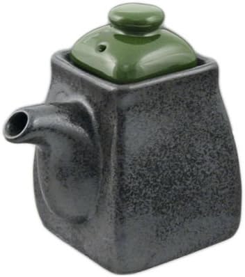 Traditional Japanese Ceramic Soy Sauce Shoyu Dispenser With Lid Capacity 8 fl. oz Made in Japan (Green Top)