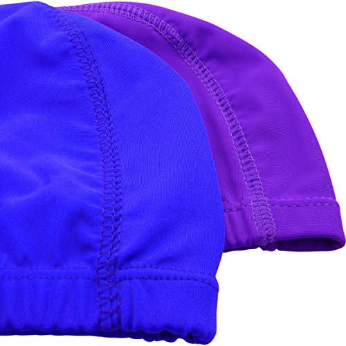 Qualtiy Yes QY 2Pack Superior Polyester Cloth Fabric Bathing Cap Swimming Caps Swimming Hats for Water Sports, Purple & Blue Color