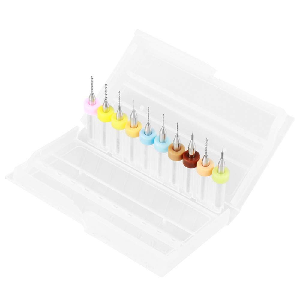 Drill Bits, 10Pcs Tungsten Carbide Micro Drill Bits Set Tool 0.1, 0.2, 0.3, 0.4, 0.5, 0.6, 0.7, 0.8, 0.9, 1.0mm for PCB Print Circuit Board