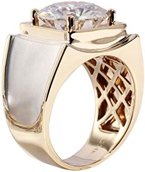 TransGems Solid 14k Yellow Gold Moissanite Cool Men Ring or Unique Men Wedding Band Created 3CT Moissanite