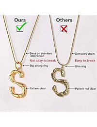 FOCALOOK Bamboo Initial Number Necklace, Stainless Steel Based 18k Gold Black Gun Plated DIY Women Men Fashion Jewelry, 1.2MM Thick Snake Chain 18+2 Inches Resizable for Layering Gold Choker Necklace
