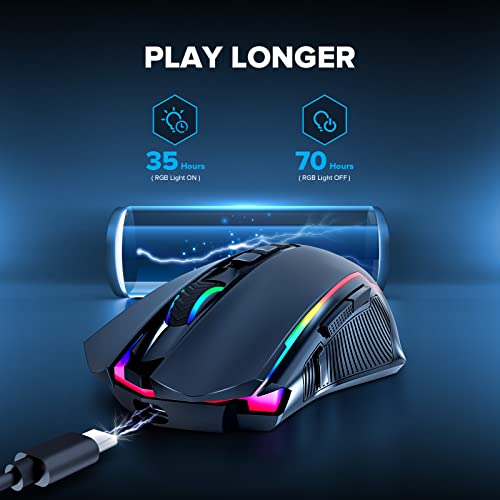 Redragon Wireless Gamer Mouse, Rechargeable Wireless Mouse with 8000 DPI, Ergonomic, RGB, 9 Buttons Programmable with Fire Button, 70 Hours, Gaming Mouse for Windows and Mac – Black