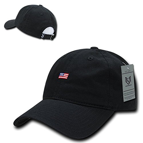 Small American Flag Embroidered Vintage Washed Dad Hat Buckle Strap Cap - Black
