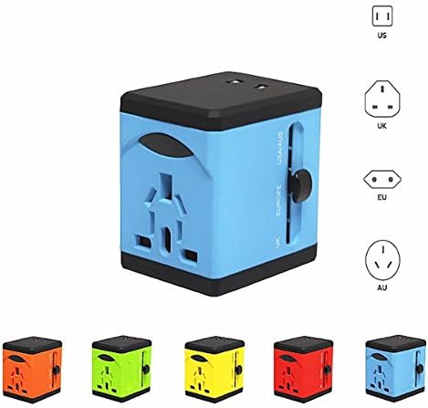 Travel Adapter with 2 USB Charger All in One Universal Plug Adapter Charger Over 150 Courties International Travel Power Plug Wall AC Adapter Universal AC Socket Outlet for Android and iOS Blue