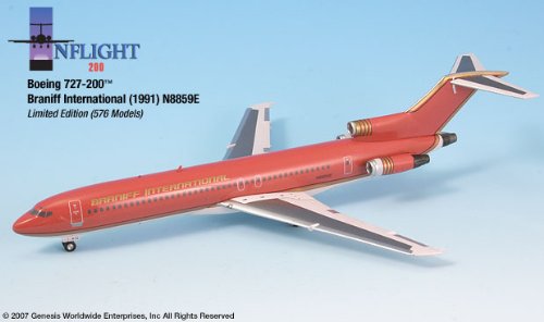Braniff Ultra Red/Gold Boeing 727-200 Airplane Miniature Model Diecast 1:200 Part# A012-IF722009