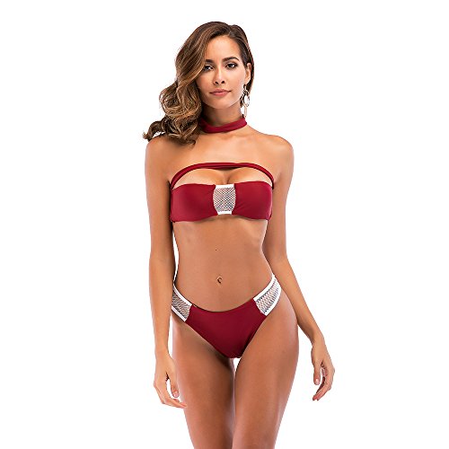 Strapless Hollow Out Bandage Meshed Patchwork Bra Bikini Set Sexy Swimsuit