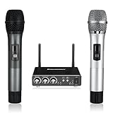 Excelvan K28 Dual Wireless Karaoke Microphone Bluetooth with Receiver Box Various Frequency Full-Metal for Home KTV Education (Grey+Silver)