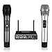 Excelvan K28 Dual Wireless Karaoke Microphone Bluetooth with Receiver Box Various Frequency Full-Metal for Home KTV Education (Grey+Silver)