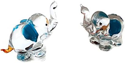 Hot 2 Pcs/Set Handmade Colorful Elephant Hand Blown Glass and Acrylic Hand Painted Art Figure Home Decoration (60x45mm, Blue)