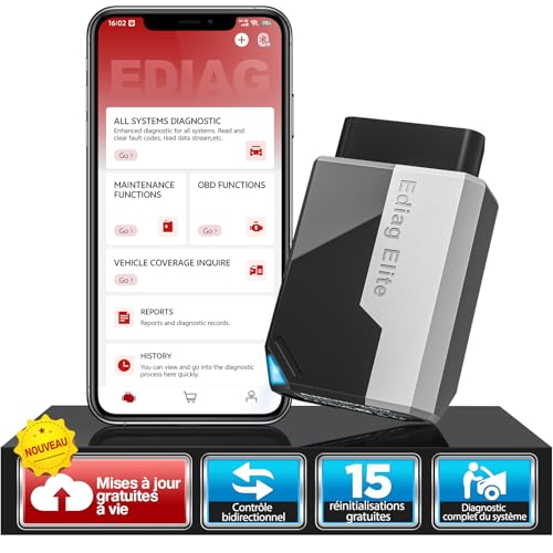 KINGBOLEN Ediag Elite OBD2 French Diagnosis, Car Diagnostic Case with Active Test, 15+ Resets, Car Diagnostic Tool for All Systems, Free Lifetime Update