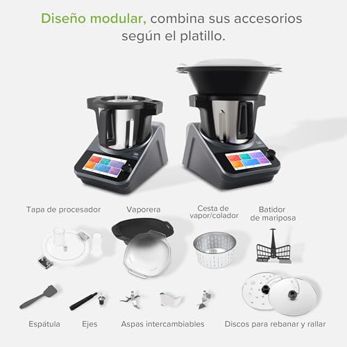 AVERA Chef Robot de Cocina Inteligente Capacidad 4.7 L, Control WIFI y pantalla táctil con 1850 recetas digitales,19 programas, 30 Funciones como: vaporera, batir, amasar, picar, pesar | RC01