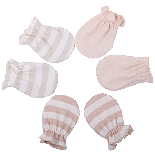 Newborn Unisex Baby Scratch Mittens Gloves 100% Cotton Infant No Scratch Mittens Gloves,3 Pairs Mix Color