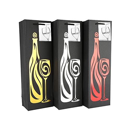 EVG 6 Pack Premium Black Wine Gift Bags with Gift Tag and Handles - Swirl Design – Wine Bottle Carrier for Weddings, Anniversary, Birthdays, Special Occasions, H: 39 cm x W: 12 cm x D: 9 cm