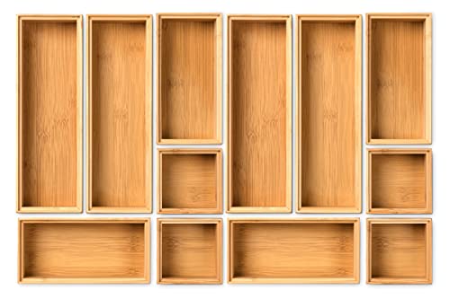 Rainsworth Organisateur tiroir en bois - Set de 12 Boîtes de Rangement tiroir salle de bain, Idéal pour Organiser le maquillage, boîte de Rangement pour la cuisine, la salle de bain et le bureau