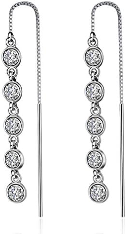 megko Women's Fashion Jewelry Clear Crystal Round Long Stud Earrings Drop Earings Silver Plated
