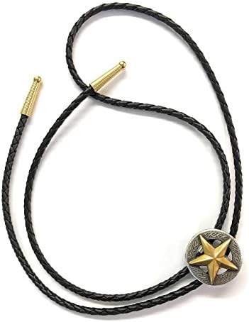 Star Bolo Tie on a circular, engraved background with elegant gold &amp; silver finish