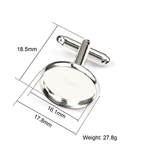 Lanbeide 10Pcs Bright Silver Plated Copper Cufflink Base Pendant Blank Settings Fit Cabochon Cameo Base, 16.1mm