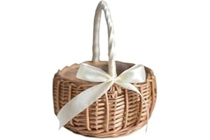 Vctitil Wicker Rattan Flower Basket,Wedding Flower Girl Basket Hand Woven Flower Basket Decoration,Candy Storage Basket Home Decoration(S,white)