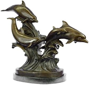 5 Dolphins Riding A Wave Bronze Sculpture Hot Cast Classic Artwork Marine Figure