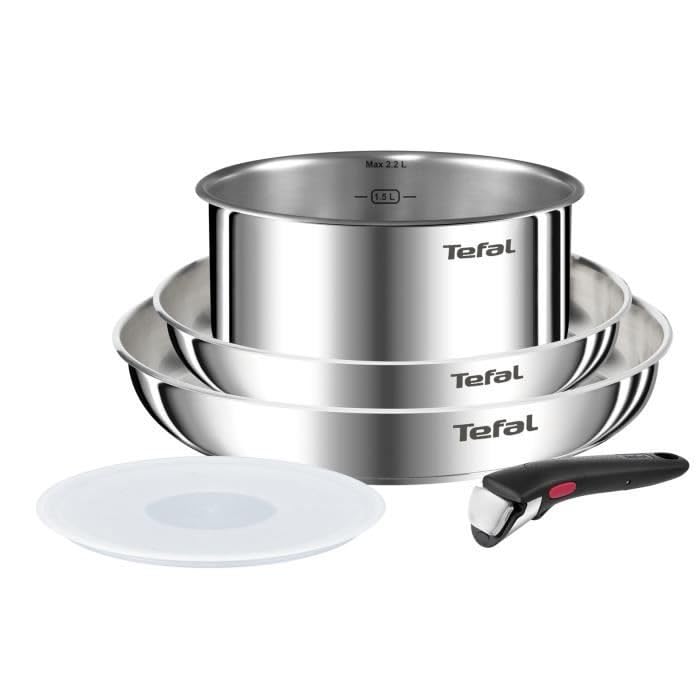 Ingenio Emotion 2-teiliges Pfannen-Set 22/26 cm + Stielkasserolle 18 cm + abnehmbarer Griff + 1 Aufsatz, induktionsgeeignet, antihaftbeschichtet, Titanbeschichtung, Thermo-Signal
