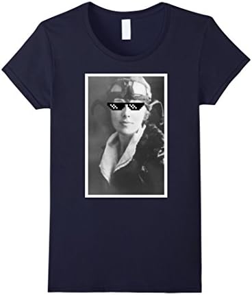 Women's Funny Amelia Earhart Internet Sunglasses T Shirt Small Navy
