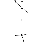 Rockville GIGSTAND DUAL V2 Tripod Microphone Stand with 30" Boom Arm, Black | Includes 2 Mic Clips, Counter-Weight, Adjustable Height 33.5"-65", Steel, 5 lb Capacity, Cable Clips, 5.5 lbs