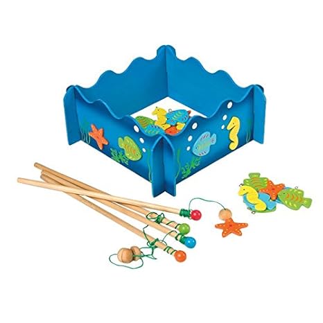 small foot 8196 Angelspiel 'Seewelten' aus Holz, Magnetspiel mit Angelbecken, vier Angeln und Fischen, ab 3 Jahren